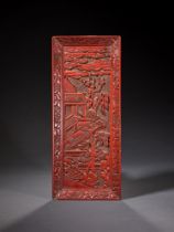 A CHINESE CARVED CINNABAR LACQUER RECTANGULAR SCROLL TRAY, QING DYNASTY