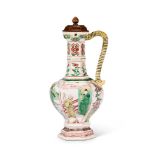 A CHINESE FAMILLE VERTE HEXAGONAL EWER, QING DYNASTY