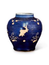 A CHINESE BLUE-GROUND 'FISH' JAR, MING DYNASTY
