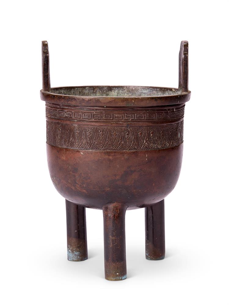 A CHINESE BRONZE 'ARCHAISTIC' TRIPOD CENSER, QING DYNASTY