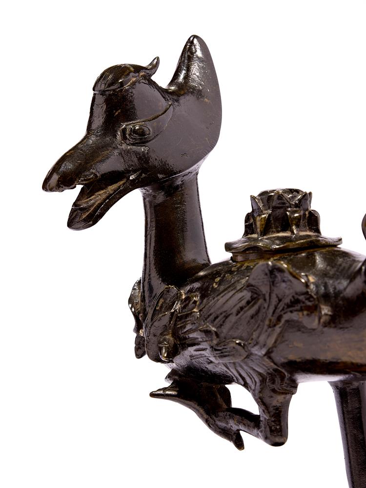 A PAIR OF CHINESE BRONZE 'MANDARIN DUCK' CENSERS AND COVERS, MING DYNASTY - Image 3 of 4