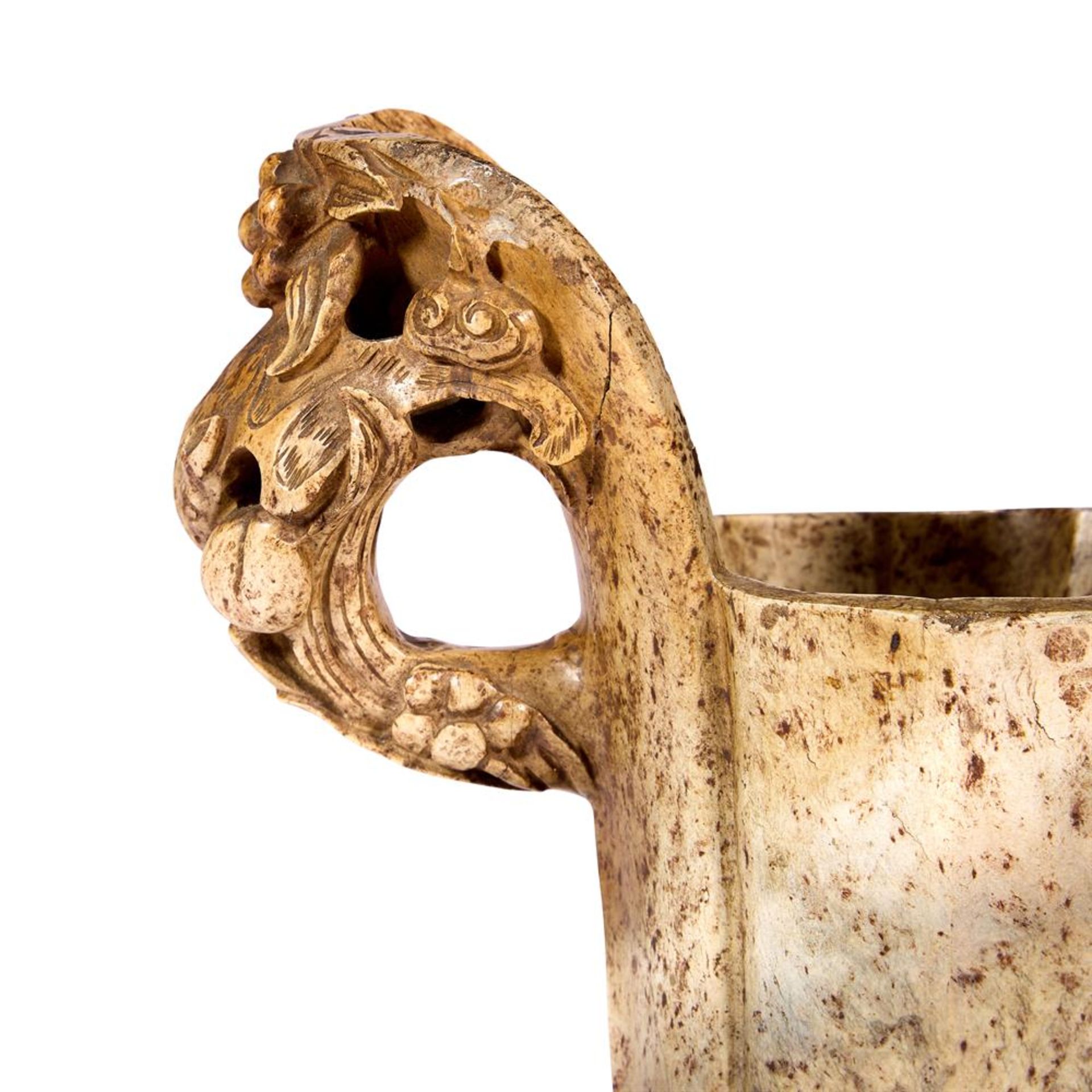 A CHINESE 'CHICKEN BONE' JADE LOBED TWO-HANDLED VASE, QING DYNASTY - Image 2 of 4