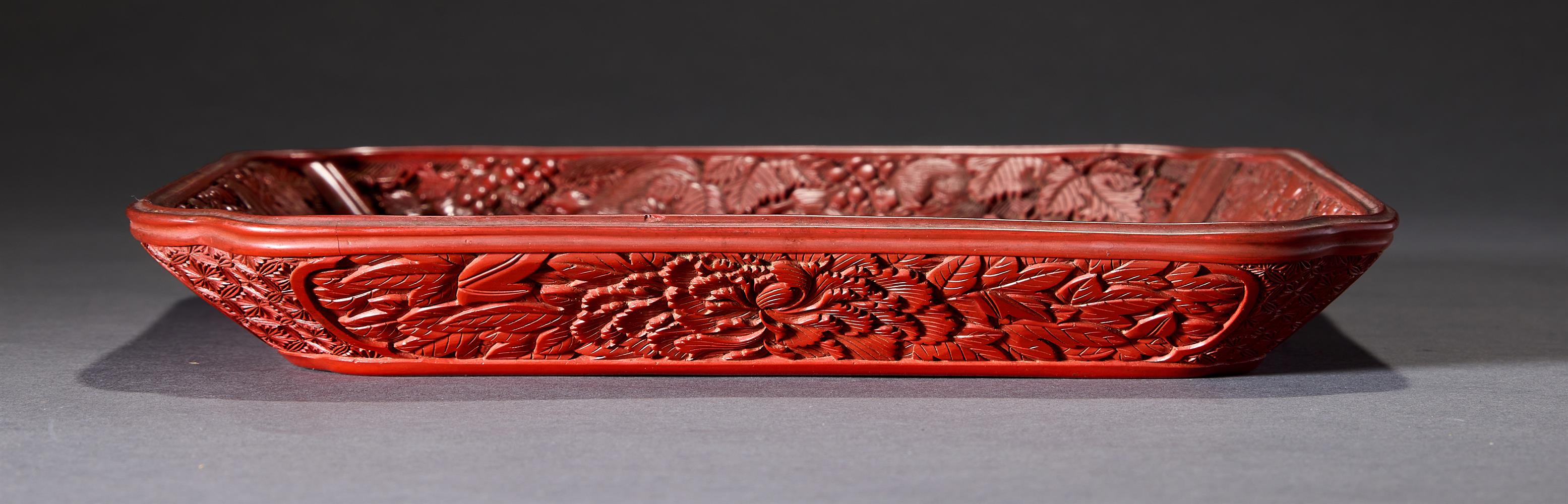 A CHINESE RED CINNABAR LACQUER CARVED SQUARE DISH, MING DYNASTY - Image 3 of 3
