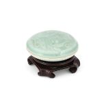 A CHINESE CELADON-GLAZED SEAL PASTE BOX AND COVER, QING DYNASTY