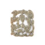 A CHINESE CELADON JADE OPENWORK 'DRAGON' PENDANT, SONG OR MING DYNASTY