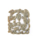 A CHINESE CELADON JADE OPENWORK 'DRAGON' PENDANT, SONG OR MING DYNASTY