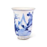 A CHINESE BLUE AND WHITE PORCELAIN BEAKER, QING DYNASTY