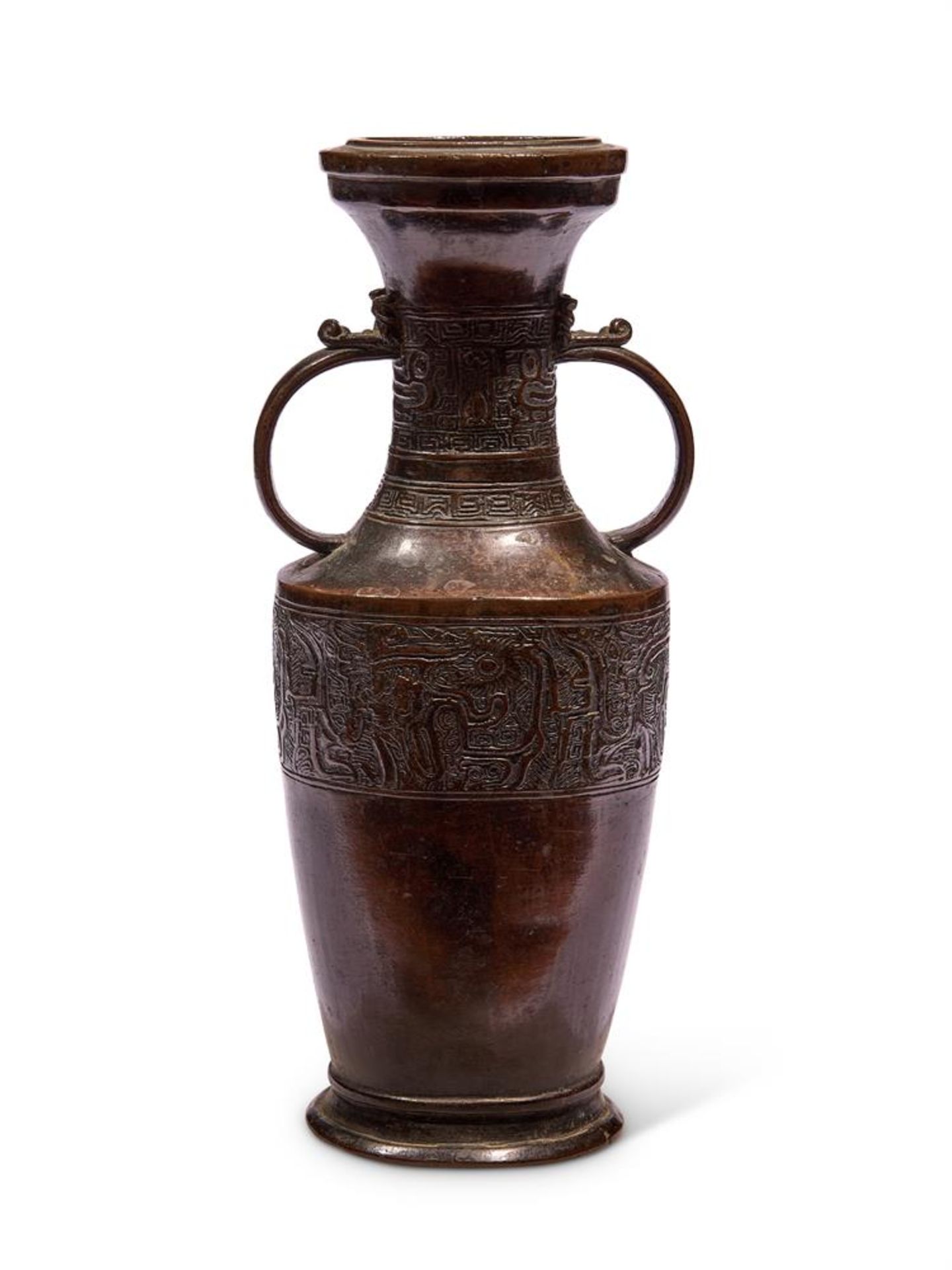 A CHINESE BRONZE 'ARCHAISTIC' TWIN-HANDLED VASE, MING DYNASTY