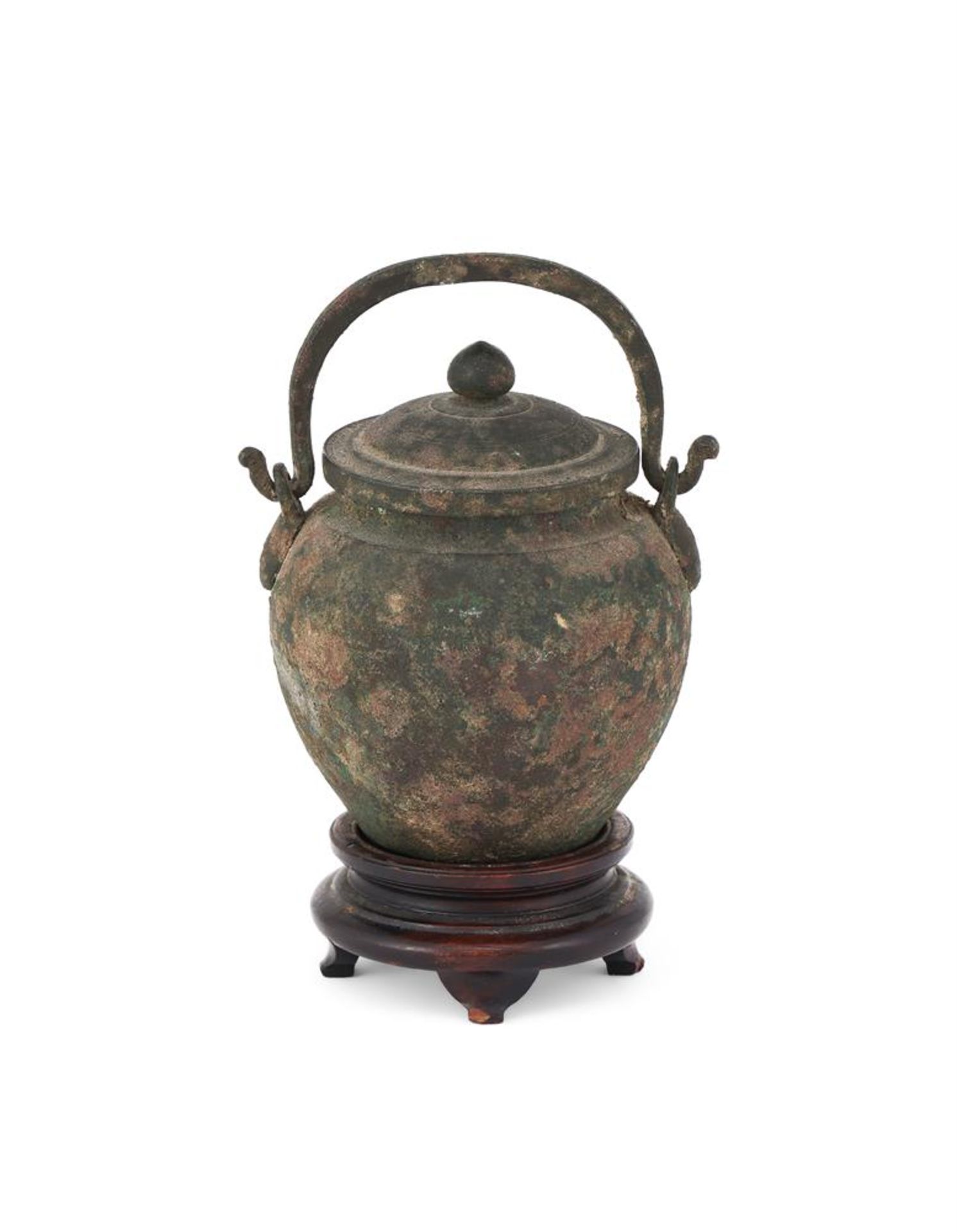 A CHINESE SMALL BRONZE JAR AND COVER, HAN DYNASTY OR LATER