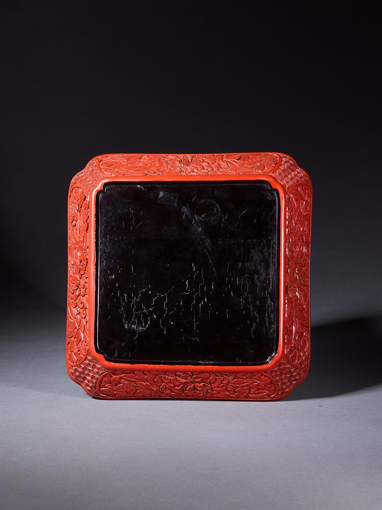 A CHINESE RED CINNABAR LACQUER CARVED SQUARE DISH, MING DYNASTY - Image 2 of 3