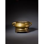 A CHINESE BRONZE BOMBE CENSER AND STAND, QING DYNASTY