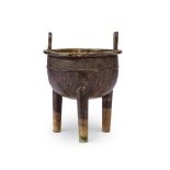 A CHINESE BRONZE 'ARCHAISTIC' TRIPOD CENSER, 17TH OR 18TH CENTURY