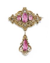 A MID 19TH CENTURY PINK TOPAZ BROOCH, CIRCA 1840