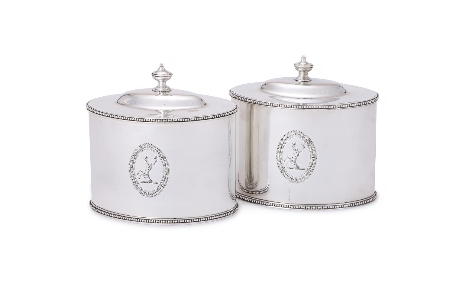 A PAIR OF GEORGE III SILVER OVAL TEA CADDIES - Image 2 of 3