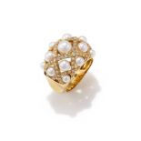 LORENZ BAUMER FOR CHANEL, A DIAMOND AND CULTURED PEARL 'PERLES MATELASSE' RING