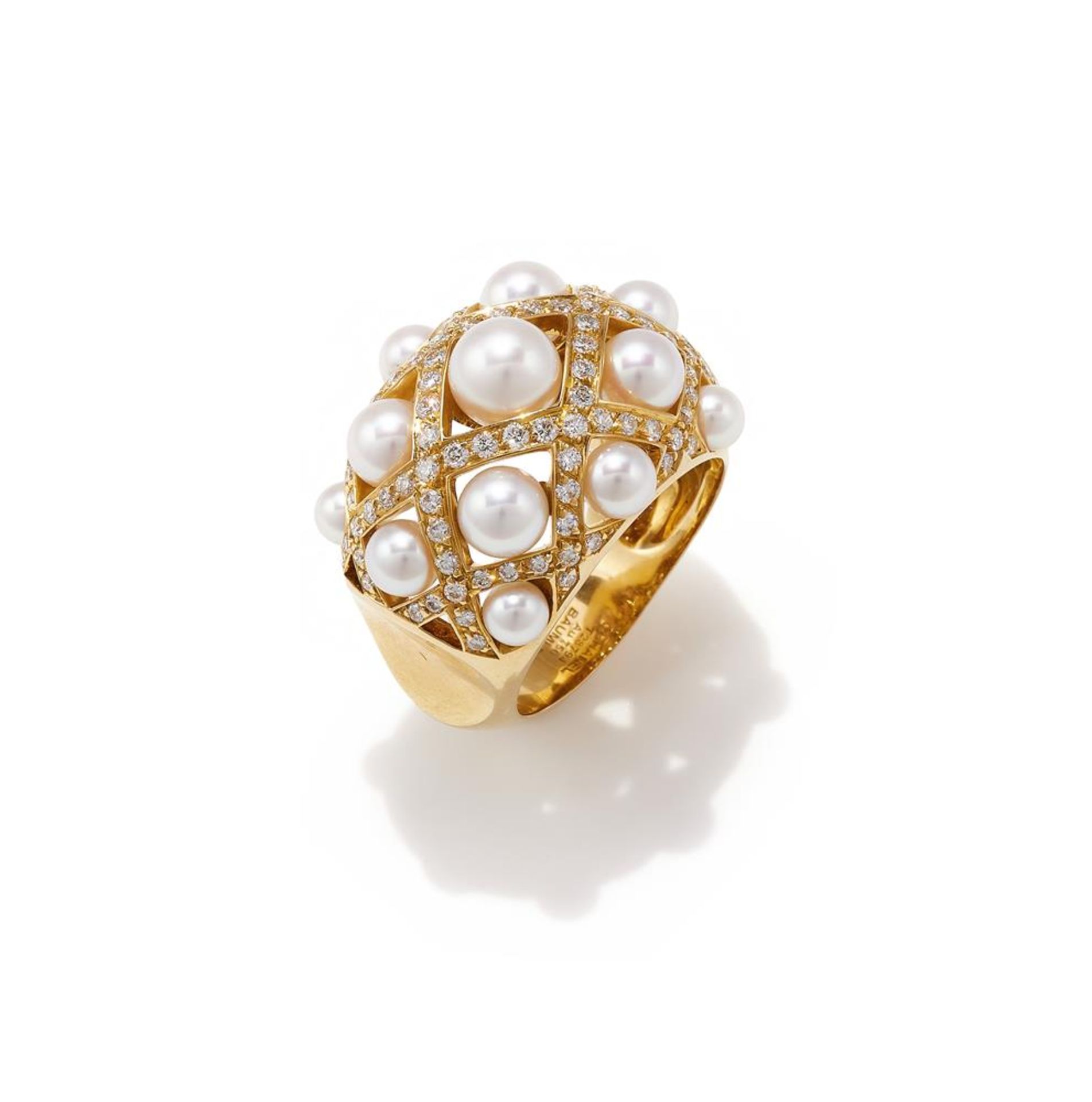 LORENZ BAUMER FOR CHANEL, A DIAMOND AND CULTURED PEARL 'PERLES MATELASSE' RING