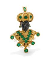 Y NARDI, AN EMERALD, CULTURED PEARL AND TORTOISESHELL 'MORETTO' BROOCH