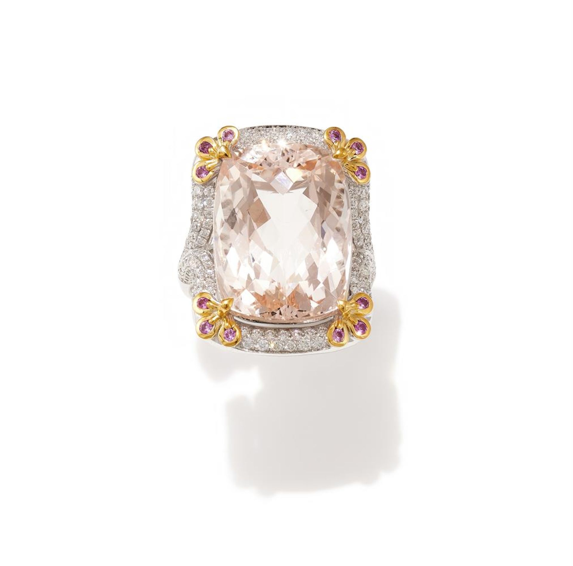 A MORGANITE, PINK SAPPHIRE AND DIAMOND DRESS RING - Image 2 of 3