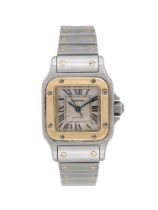 CARTIER, SANTOS, REF. 2423 A LADY'S BI-METAL BRACELET WATCH WITH DATE