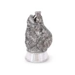 A SILVER STIRRUP CUP IN THE FORM OF A BOARS HEAD