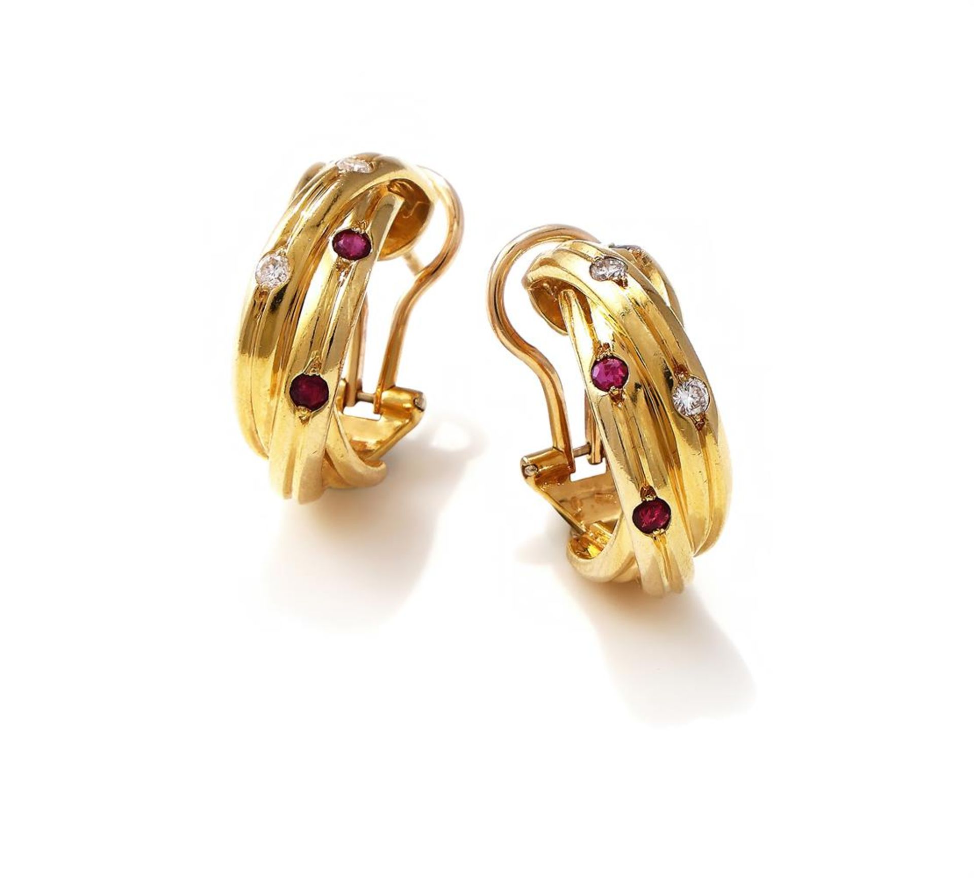 CARTIER, A PAIR OF GEM SET 'TRINITY' EARRINGS