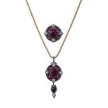 A MID-19TH CENTURY GARNET AND DIAMOND PENDANT AND MATCHING BROOCH/CLASP