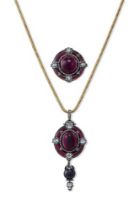 A MID-19TH CENTURY GARNET AND DIAMOND PENDANT AND MATCHING BROOCH/CLASP