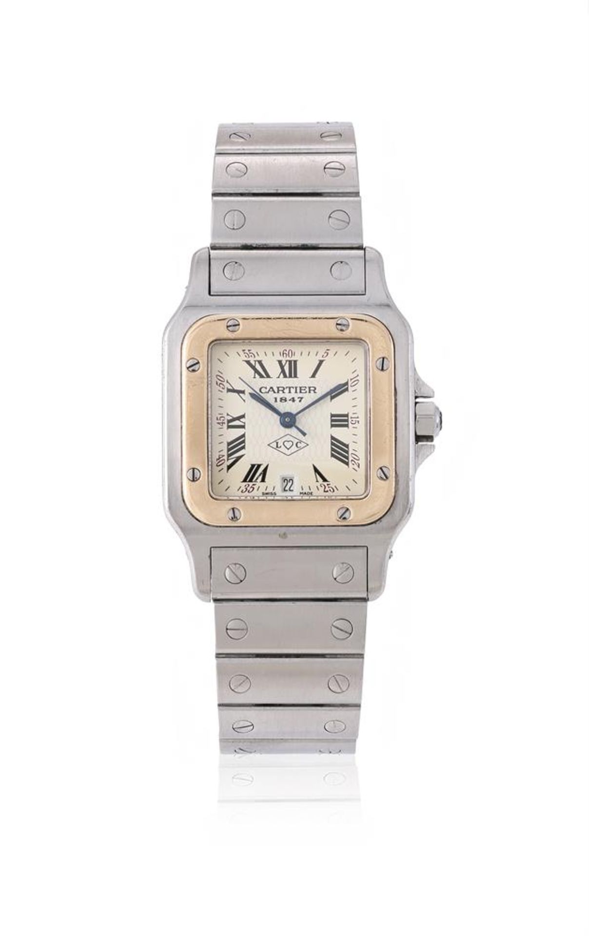 CARTIER, SANTOS GALBEE 150TH ANNIVERSARY, REF. 1566, A BI-METAL BRACELET WATCH WITH DATE