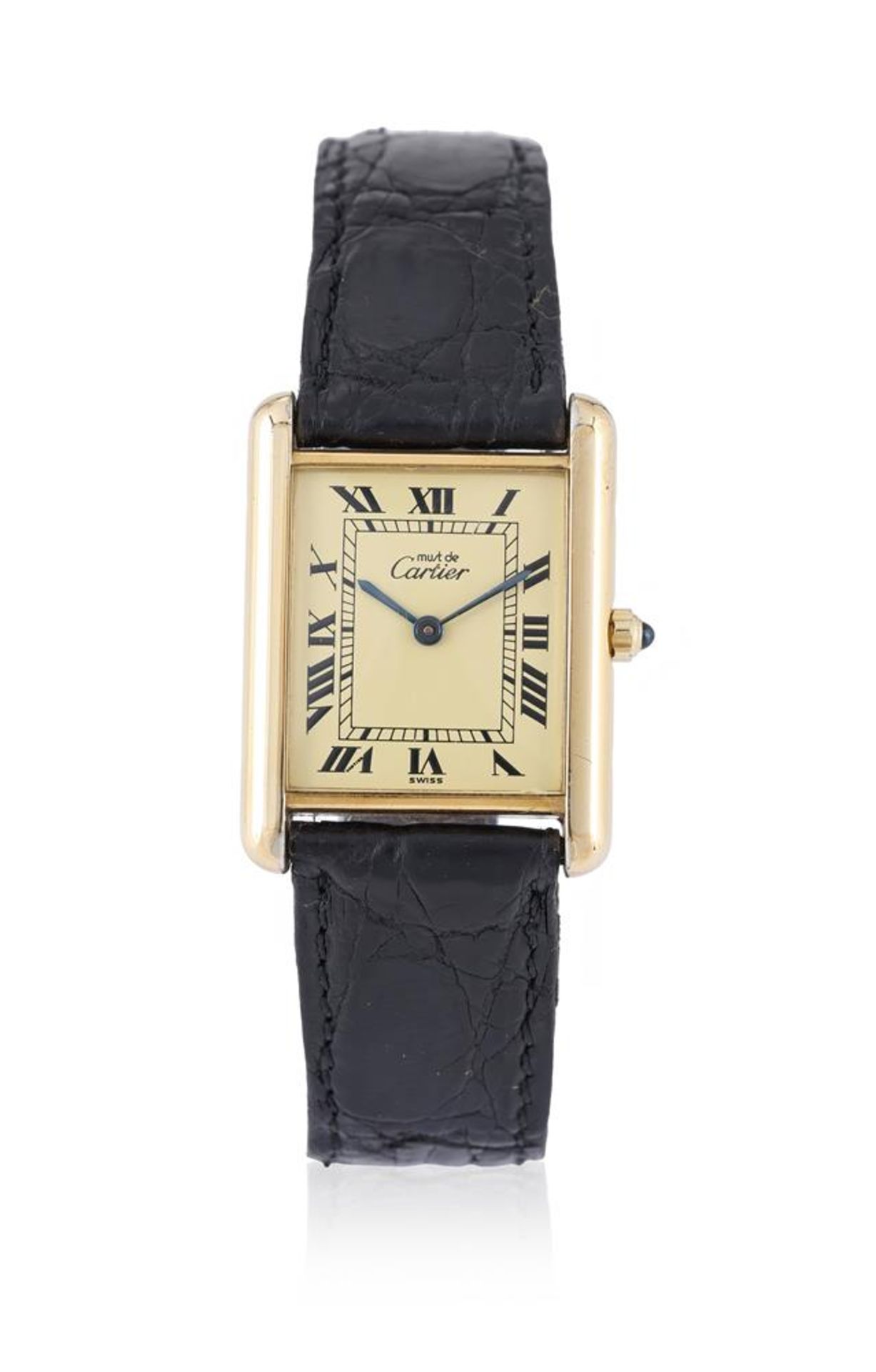 CARTIER, MUST DE CARTIER TANK, REF. 6 81006, A SILVER GILT MID SIZE WRISTWATCH