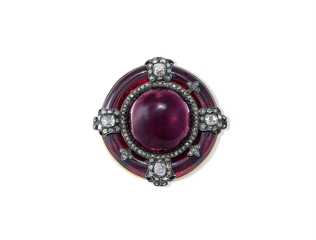 A MID-19TH CENTURY GARNET AND DIAMOND PENDANT AND MATCHING BROOCH/CLASP - Image 2 of 4