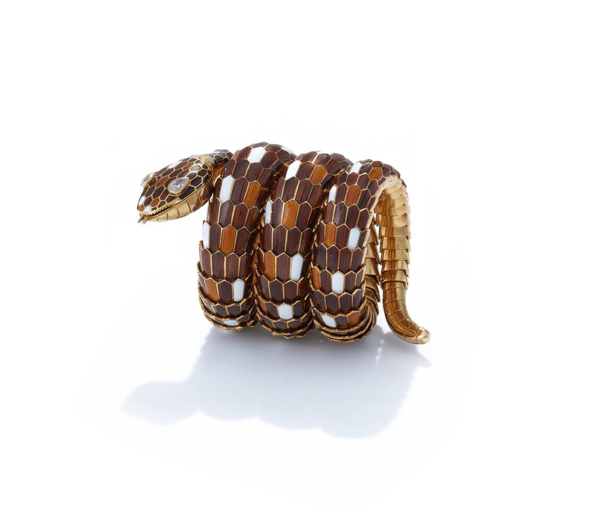 Ω BULGARI, AN ENAMEL AND DIAMOND 'SERPENTI' BRACELET WATCH