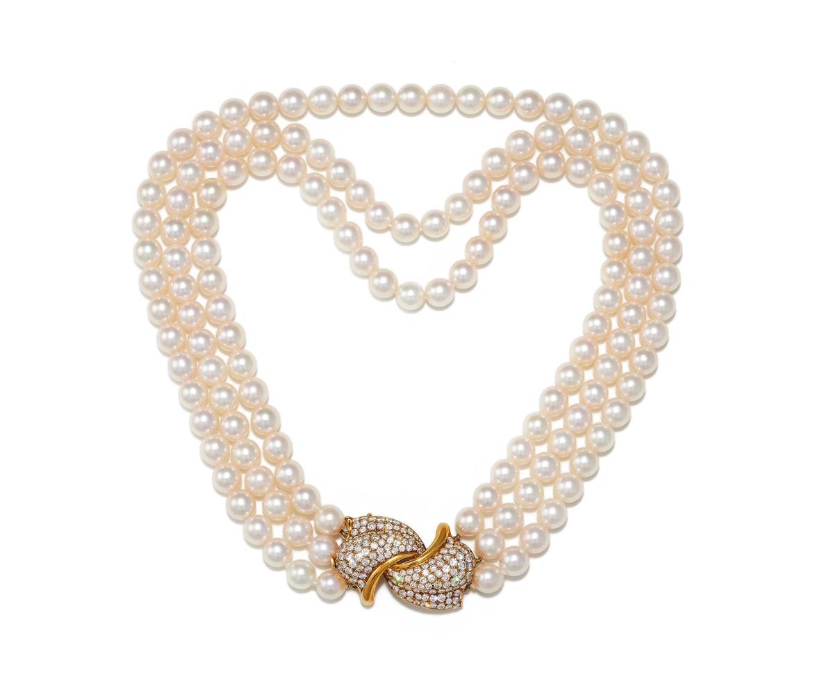 ASPREY, A CULTURED PEARL AND DIAMOND BRACELET AND SIMILAR NECKLACE - Image 2 of 3