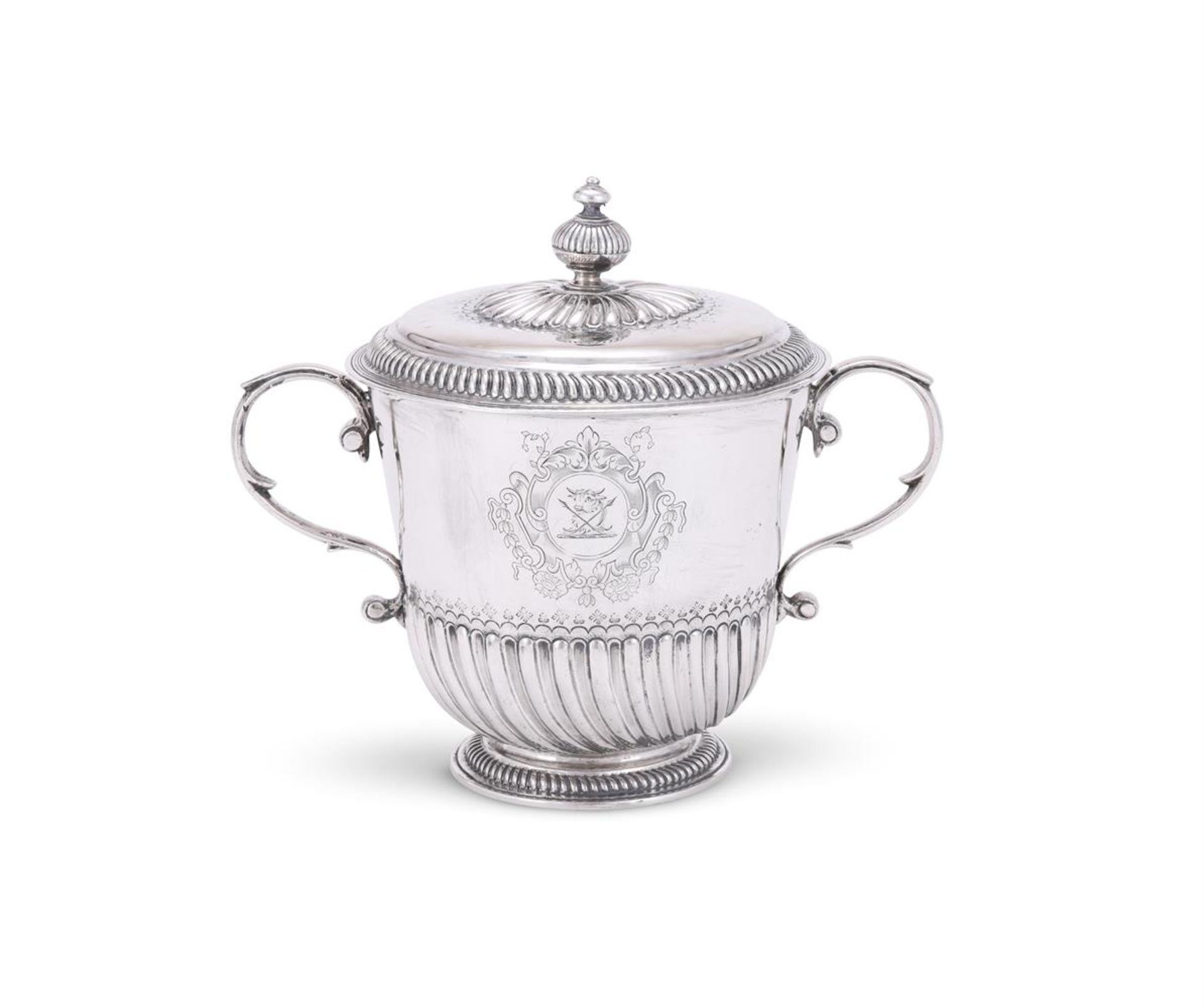 A WILLIAM III SILVER TWIN HANDLED PORRINGER AND COVER
