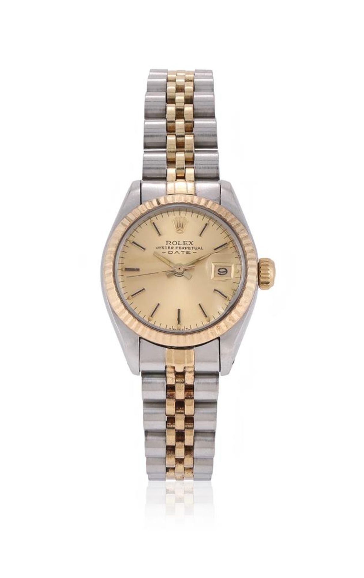 ROLEX, OYSTER PERPETUAL DATE, REF. 6917, A LADY'S BI-METAL BRACELET WATCH WITH DATE