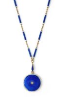 AN EDWARDIAN ENAMEL LOCKET PENDANT NECKLACE