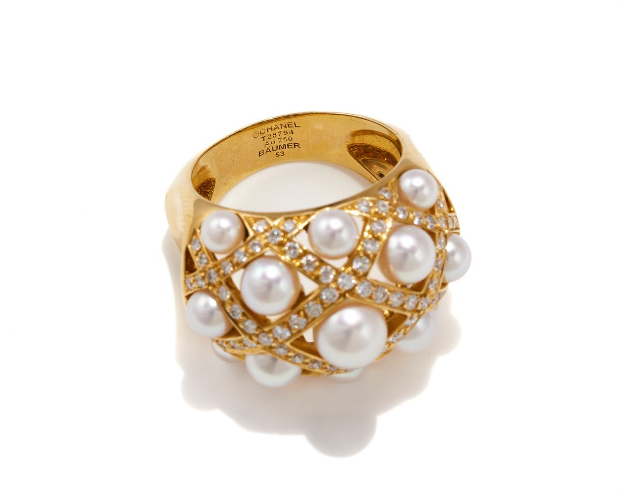LORENZ BAUMER FOR CHANEL, A DIAMOND AND CULTURED PEARL 'PERLES MATELASSE' RING - Image 2 of 2