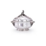 A FRENCH SILVER SHAPED OVAL VEGETABLE TUREEN RETAILED BY BOIN TABURET