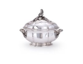 A FRENCH SILVER SHAPED OVAL VEGETABLE TUREEN RETAILED BY BOIN TABURET