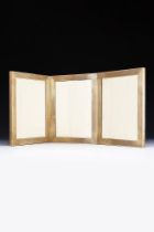 A 9CT GOLD TRIPTYCH PICTURE FRAME
