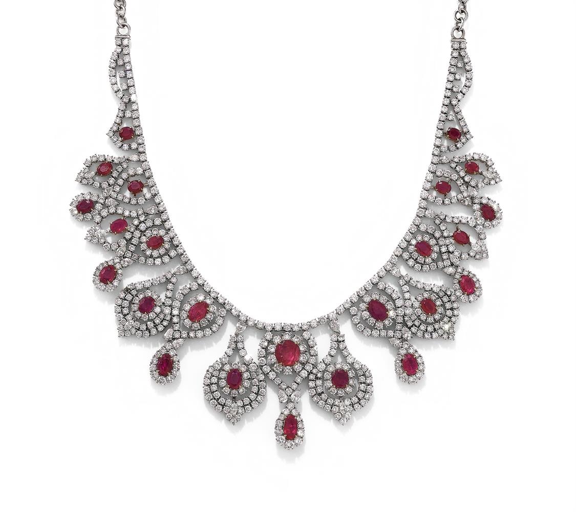 DIANOOR, A RUBY AND DIAMOND NECKLACE AND EARRING SUITE - Image 2 of 3