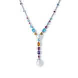 A CULTURED PEARL AND GEM SET PENDANT NECKLACE