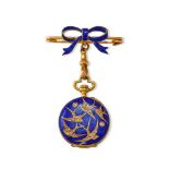 AN EARLY 20TH CENTURY ENAMEL AND DIAMOND SWALLOW FOB WATCH, LONDON 1907 IMPORT MARK