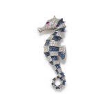 A GEM SET SEAHORSE BROOCH