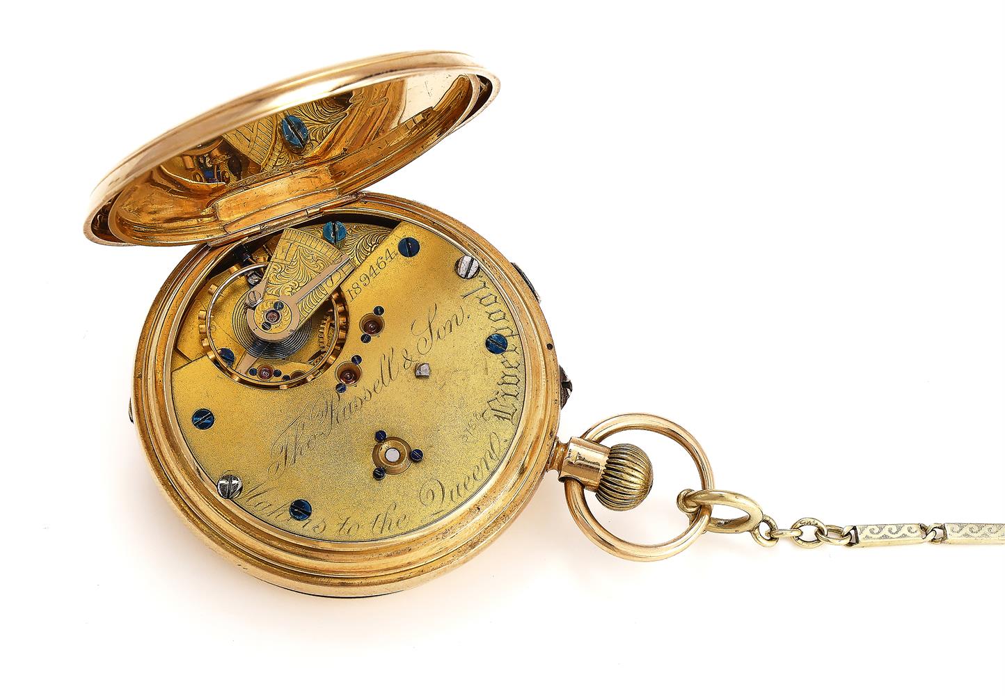 THOMAS RUSSELL & SON, LIVERPOOL, AN 18 CARAT GOLD KEYLESS WIND FULL HUNTER POCKET WATCH - Image 2 of 2