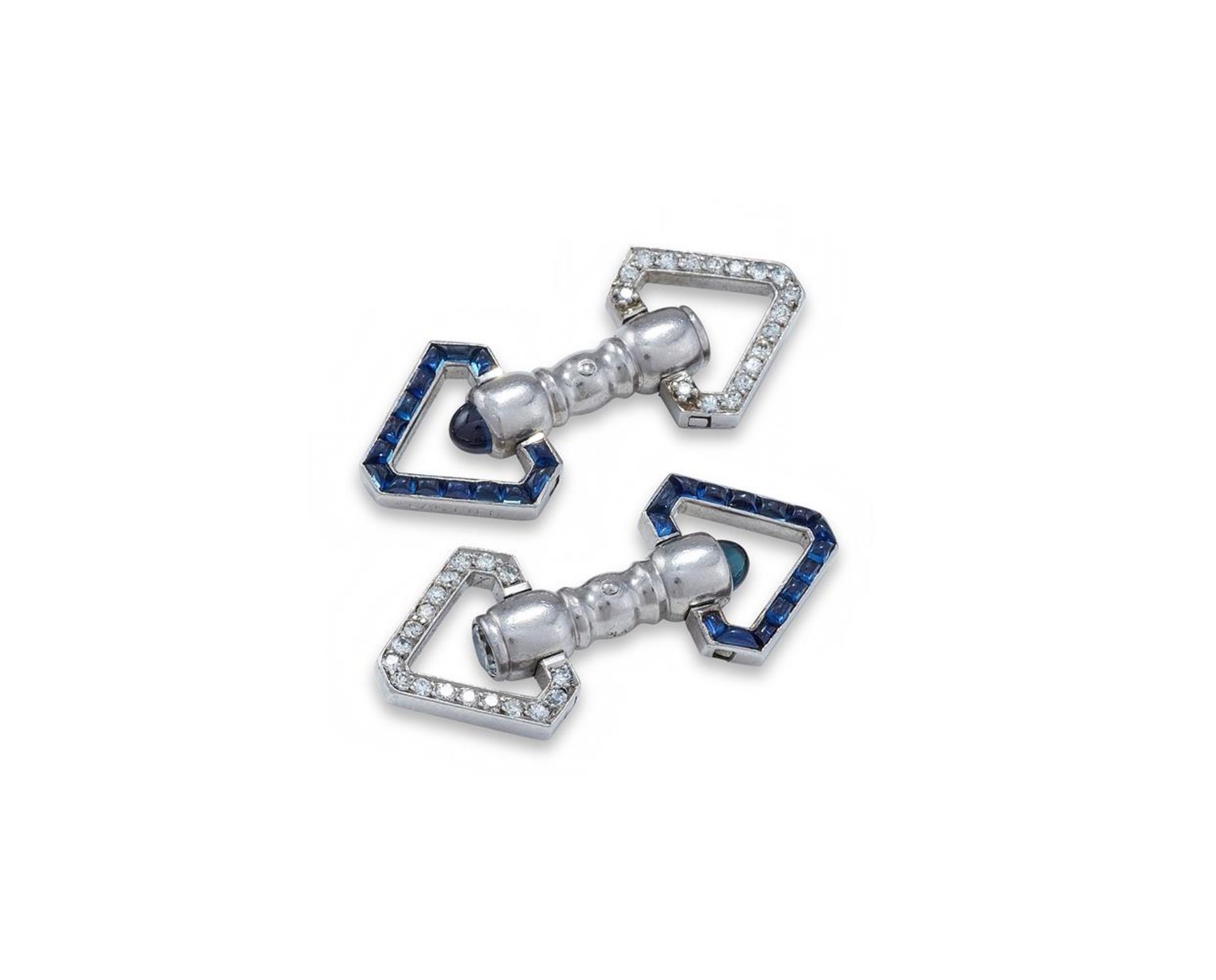 CARTIER, A PAIR OF ART DECO SAPPHIRE AND DIAMOND CUFFLINKS