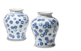 A PAIR OF CHINESE BLUE AND WHITE BALUSTER JARS, MODERN