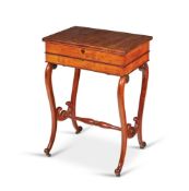 A NORTH EUROPEAN PLAINTREE AND MAHOGANY WORK TABLE, EARLY 19TH CENTURY