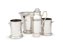 AN ELECTRO-PLATED COCKTAIL SHAKER AND AN ICE BUCKET