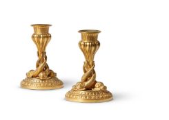A PAIR OF FRENCH EMPIRE REVIVAL GILT BRONZE CANDLESTICKS, LATE 19TH CENTURY