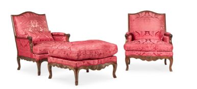 A PAIR OF FRENCH BEECH BERGERES OF REGENCE STYLE, BY MASSANT, 20TH CENTURY